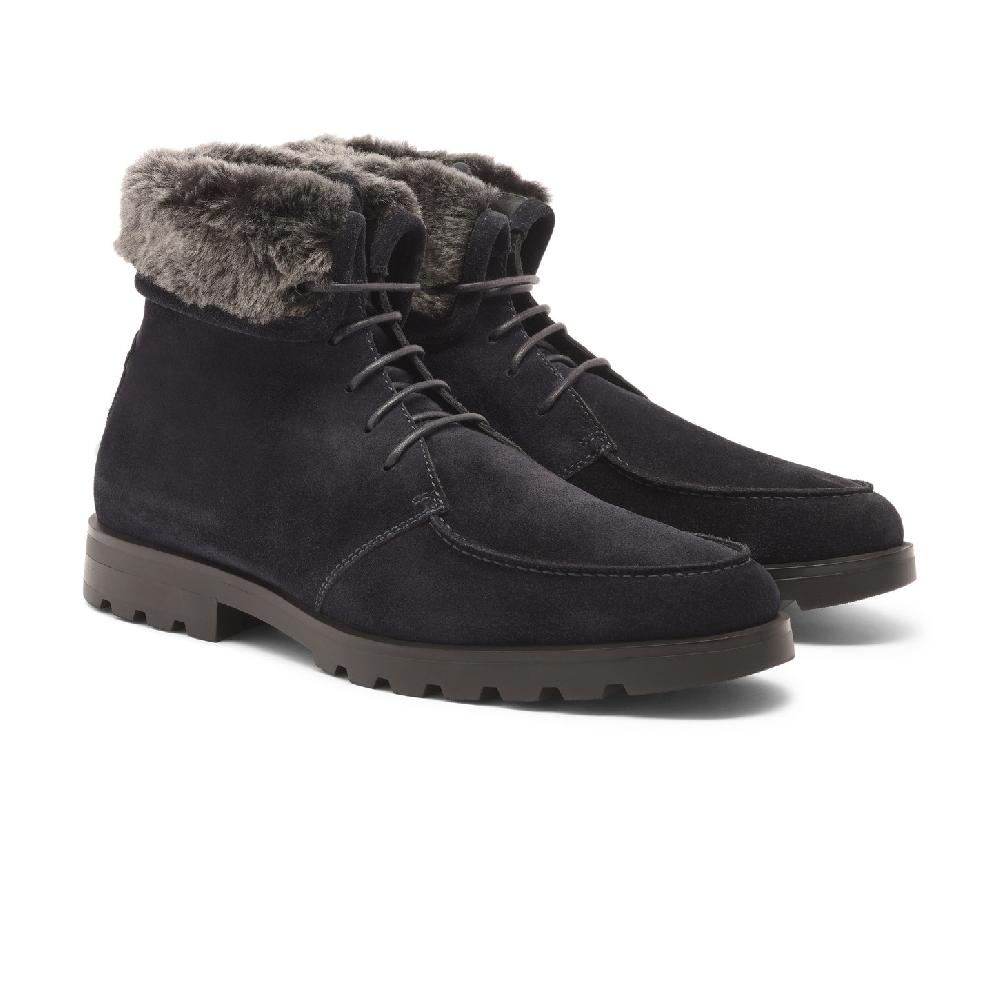 Santoni Stivaletto stringato con pelliccia da uomo in suede blu Novità