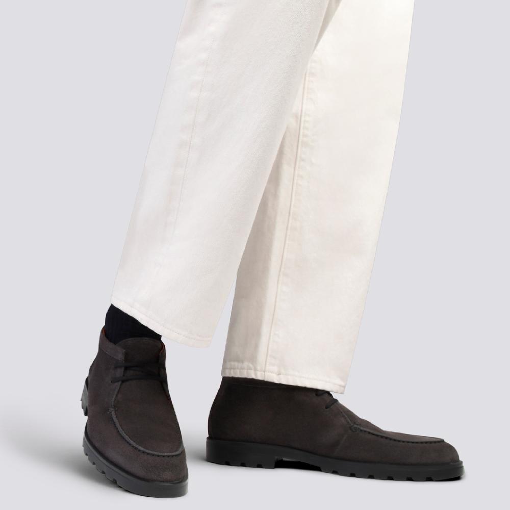 Santoni Stivaletto desert da uomo in suede grigio Sconto