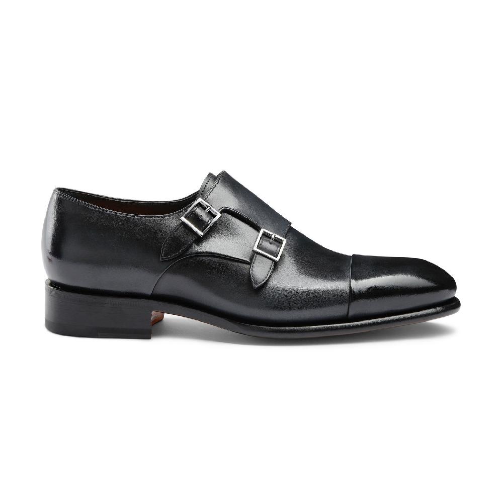Santoni Doppia fibbia da uomo in pelle anticata blu