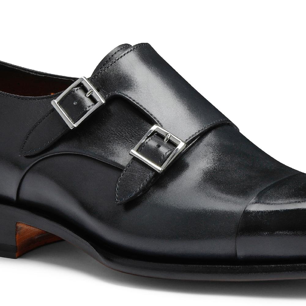 Santoni Doppia fibbia da uomo in pelle anticata blu Qualità