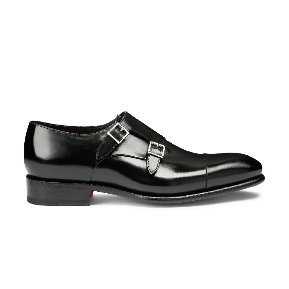 Santoni Doppia fibbia da uomo in pelle anticata nera