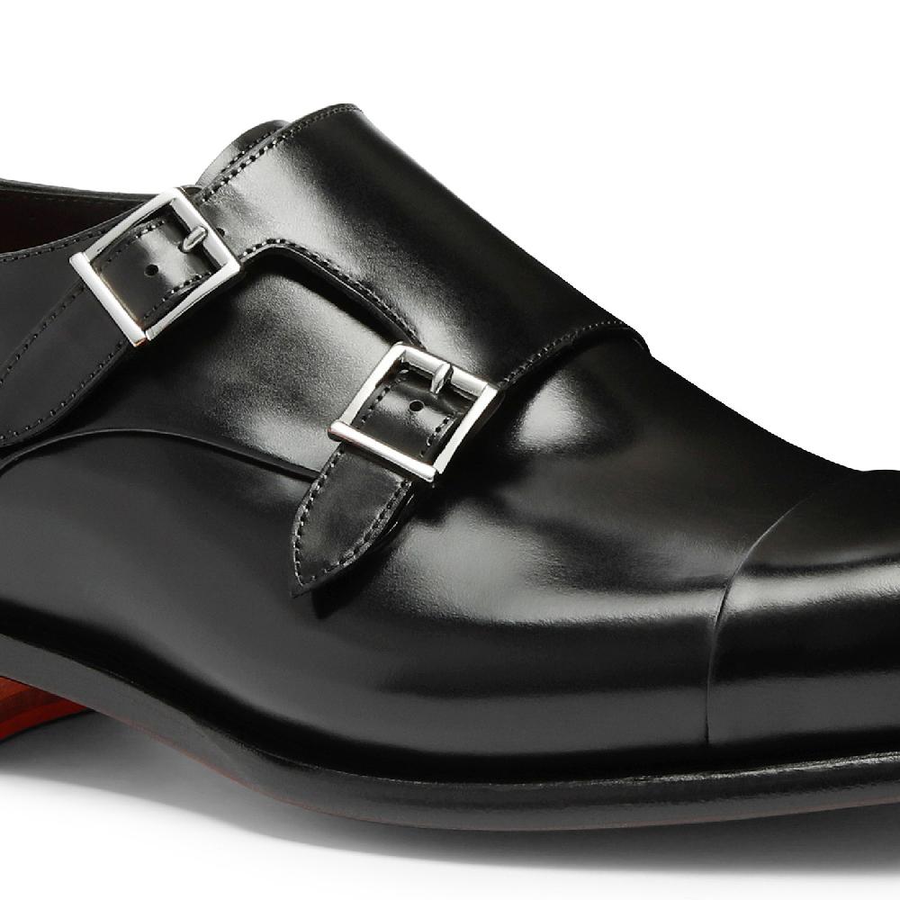 Santoni Doppia fibbia da uomo in pelle anticata nera Online