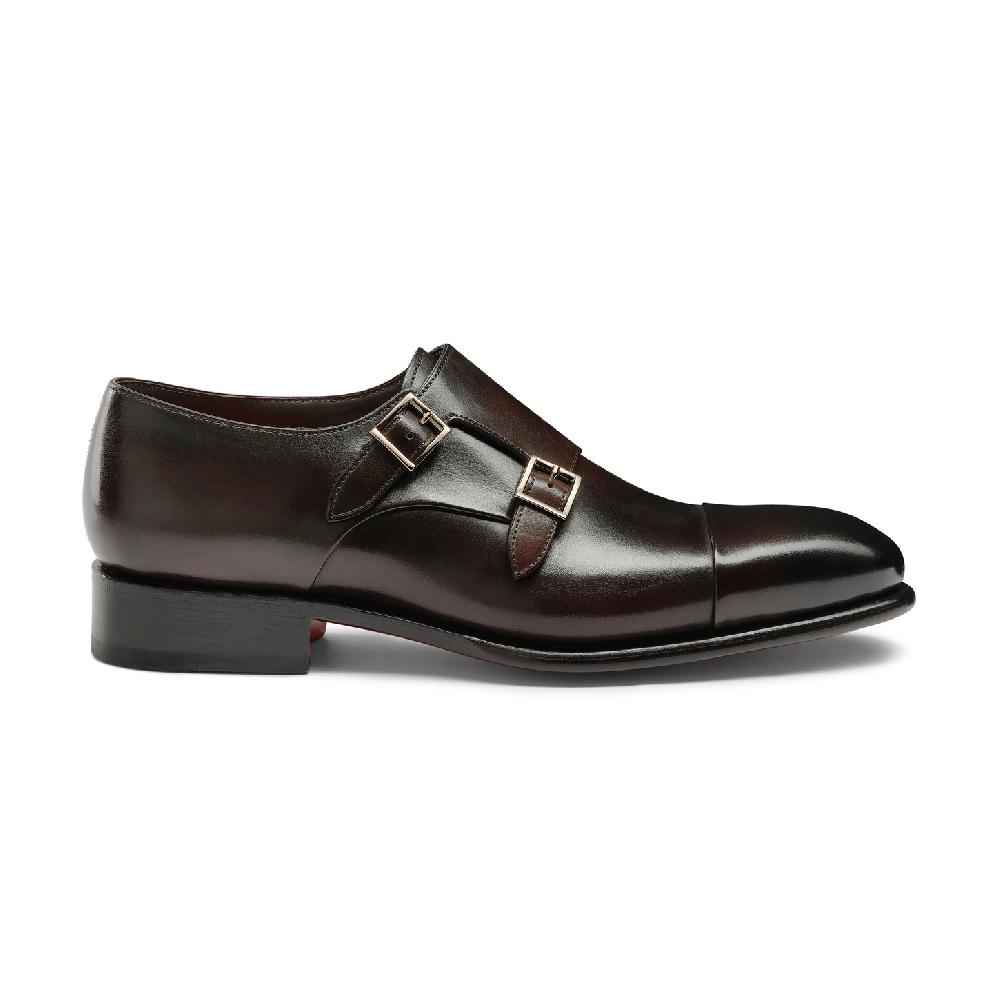 Santoni Doppia fibbia da uomo in pelle anticata marrone
