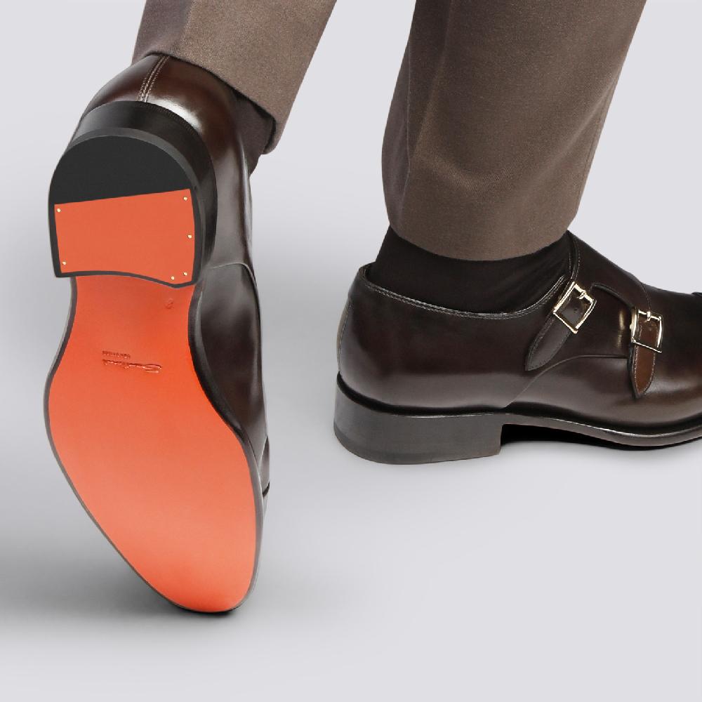 Santoni Doppia fibbia da uomo in pelle anticata marrone Outlet
