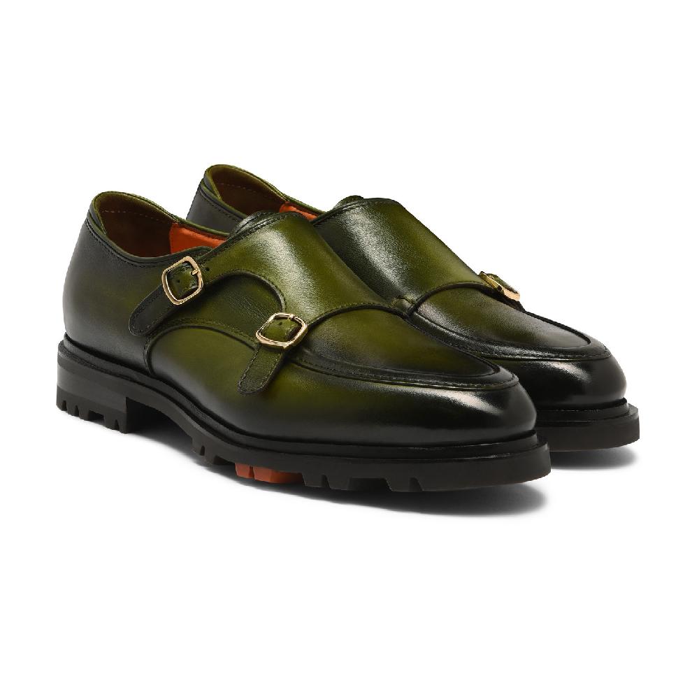 Santoni Doppia fibbia da uomo in pelle verde In Vendita