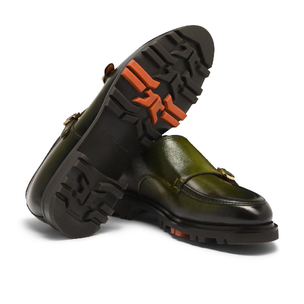 Santoni Doppia fibbia da uomo in pelle verde In Vendita