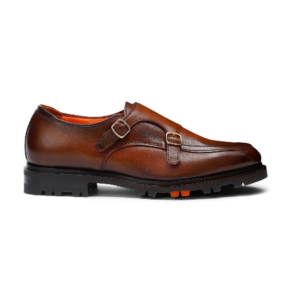 Santoni Doppia fibbia da uomo in pelle marrone