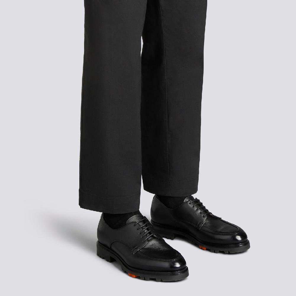 Santoni Stringata Derby da uomo in pelle nera Offerte