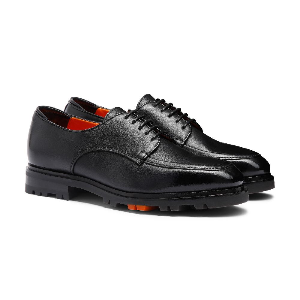 Santoni Stringata Derby da uomo in pelle nera Offerte