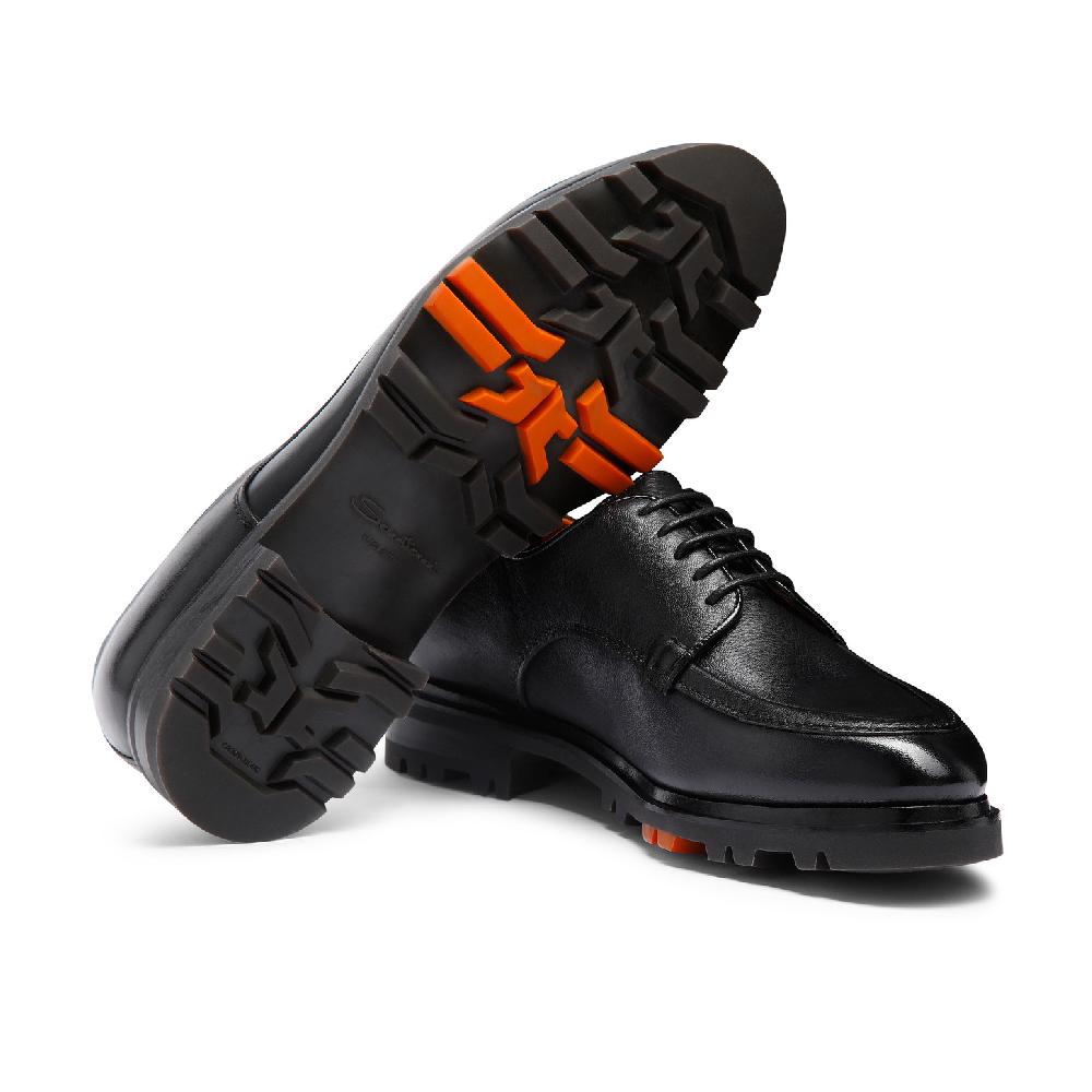 Santoni Stringata Derby da uomo in pelle nera Offerte