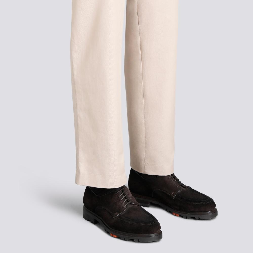 Santoni Stringata Derby da uomo in suede testa di moro Hotsell