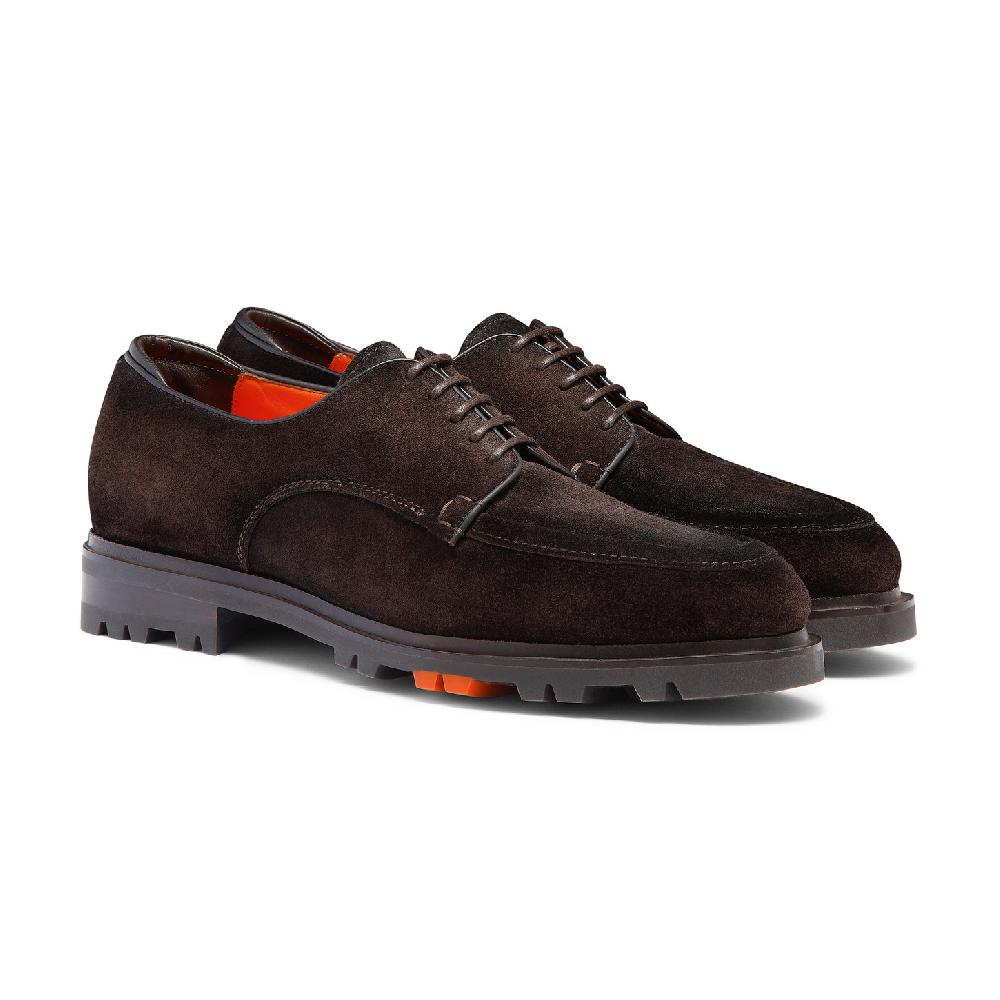 Santoni Stringata Derby da uomo in suede testa di moro Hotsell