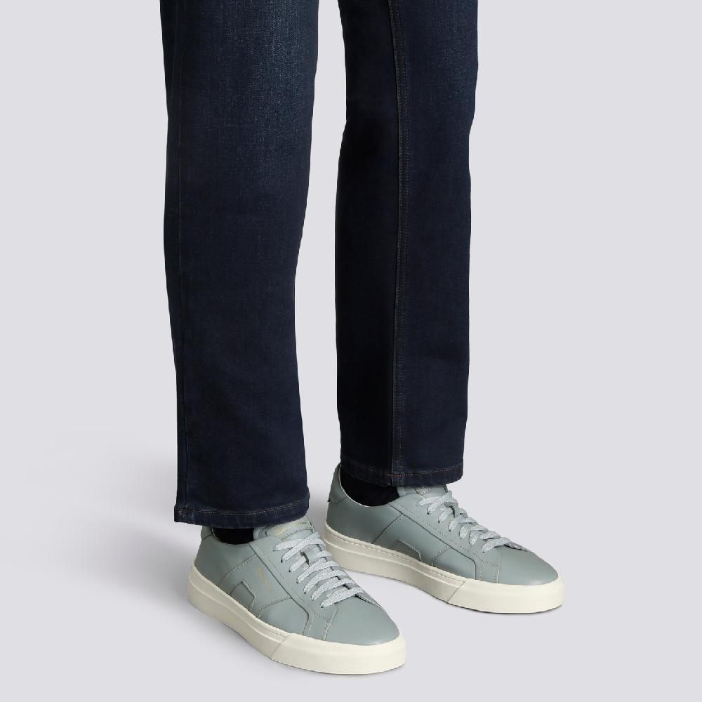Santoni Double Buckle Sneaker da uomo in pelle azzurra Vendita Calda