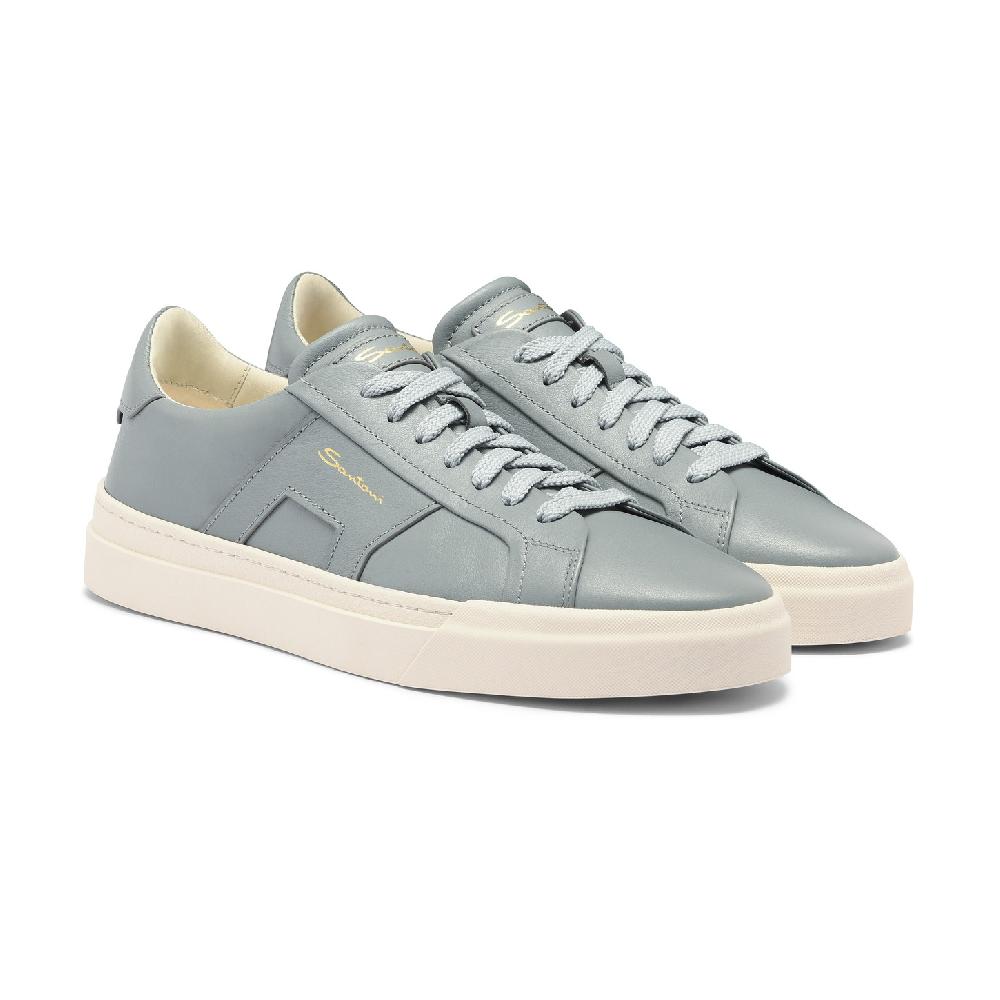 Santoni Double Buckle Sneaker da uomo in pelle azzurra Vendita Calda