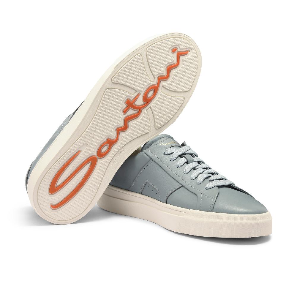 Santoni Double Buckle Sneaker da uomo in pelle azzurra Vendita Calda