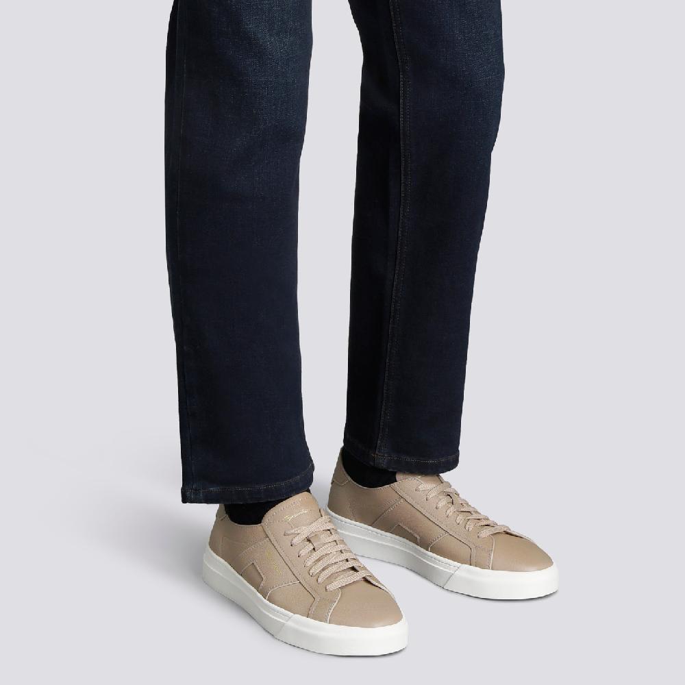 Santoni Double Buckle Sneaker da uomo in pelle bottalata beige Vendita Economica