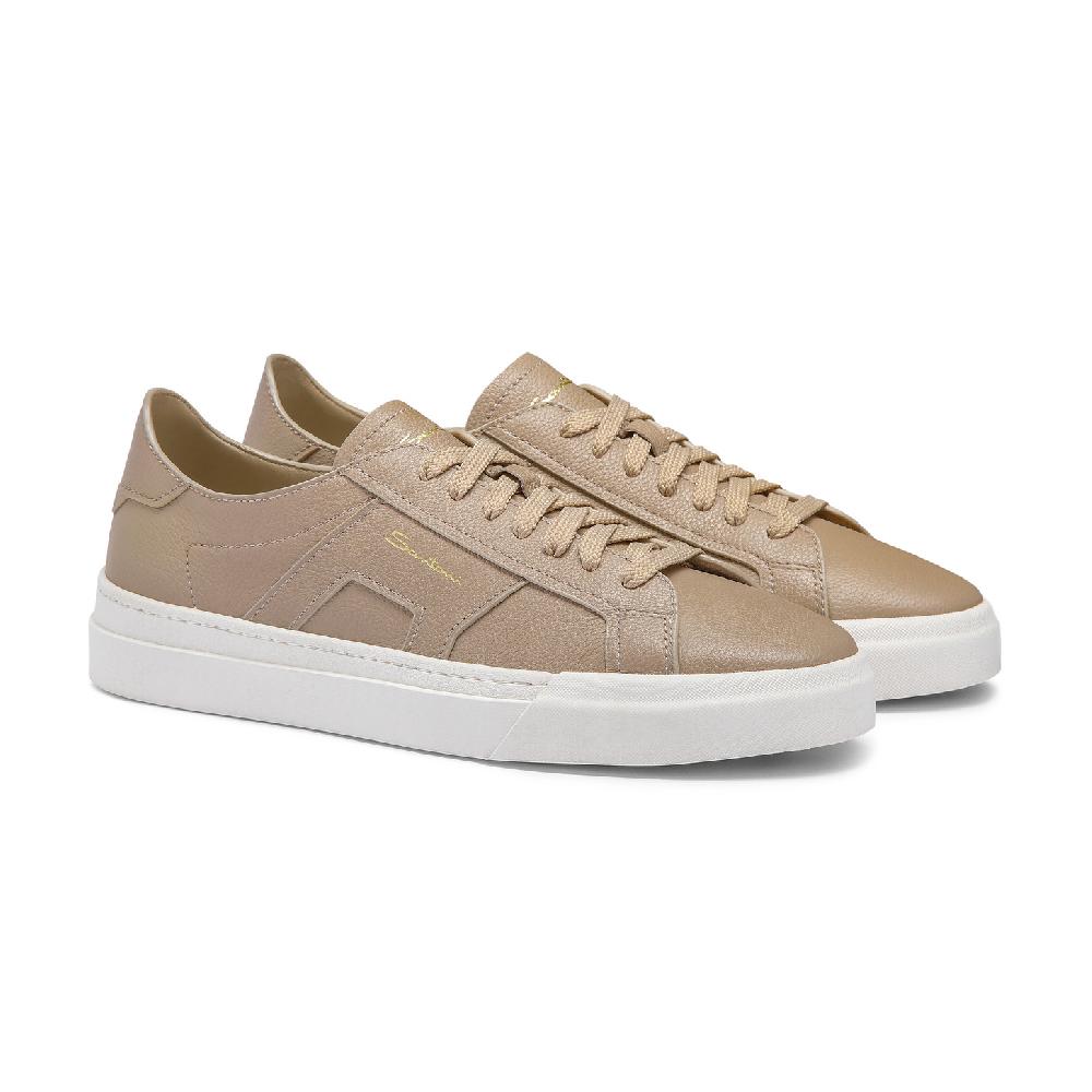 Santoni Double Buckle Sneaker da uomo in pelle bottalata beige Vendita Economica