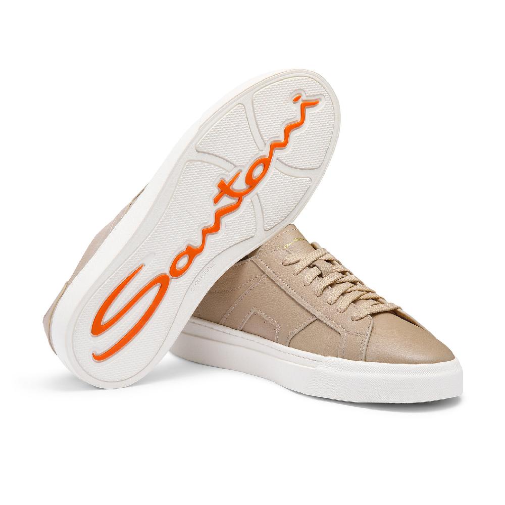 Santoni Double Buckle Sneaker da uomo in pelle bottalata beige Vendita Economica