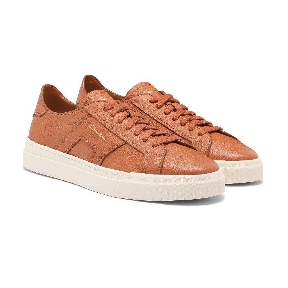 Santoni Double Buckle Sneaker da uomo in pelle bottalata arancione Saldi Di Fabbrica