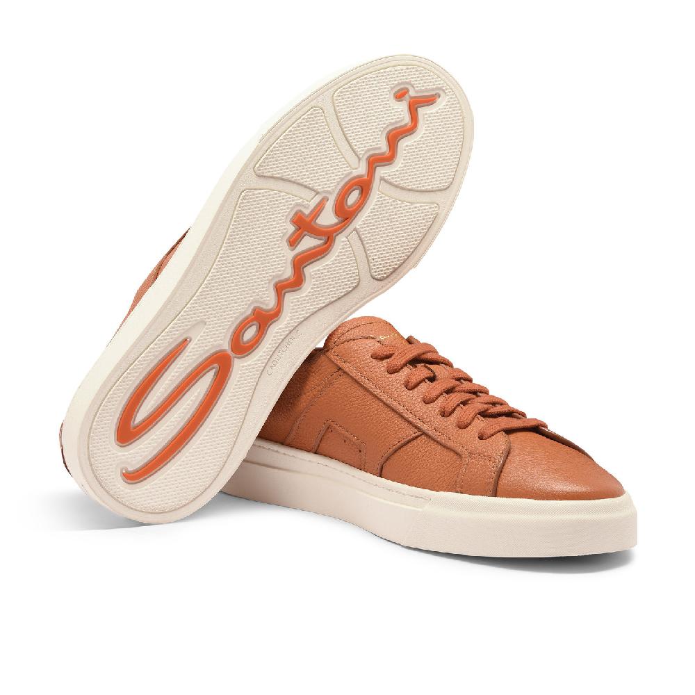 Santoni Double Buckle Sneaker da uomo in pelle bottalata arancione Saldi Di Fabbrica