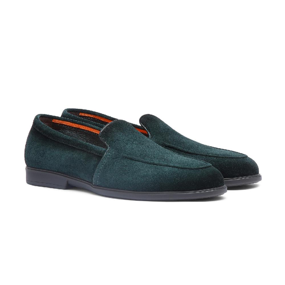 Santoni Mocassino da uomo in suede verde scuro Nuova