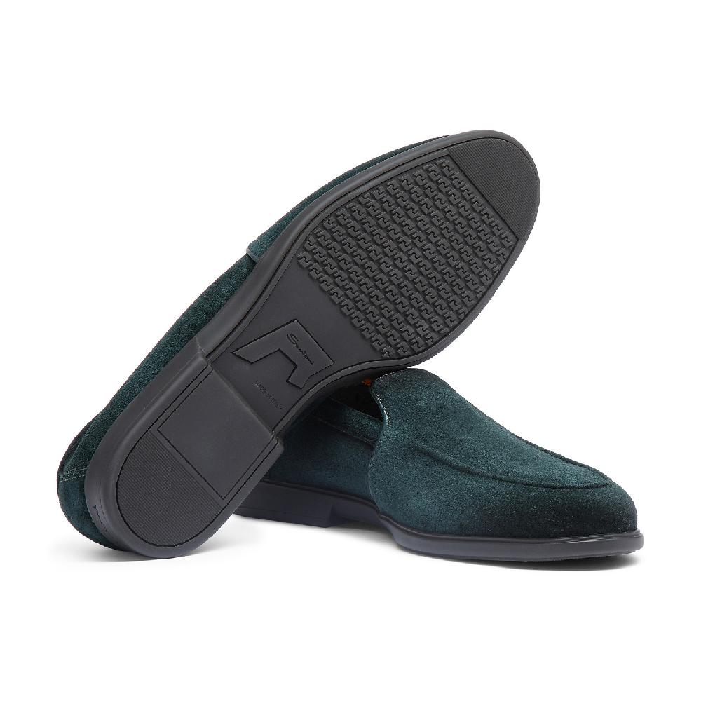 Santoni Mocassino da uomo in suede verde scuro Nuova
