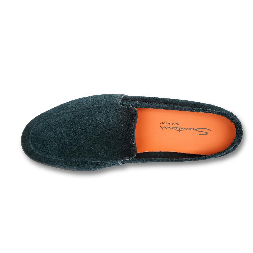 Santoni Mocassino da uomo in suede verde scuro Nuova