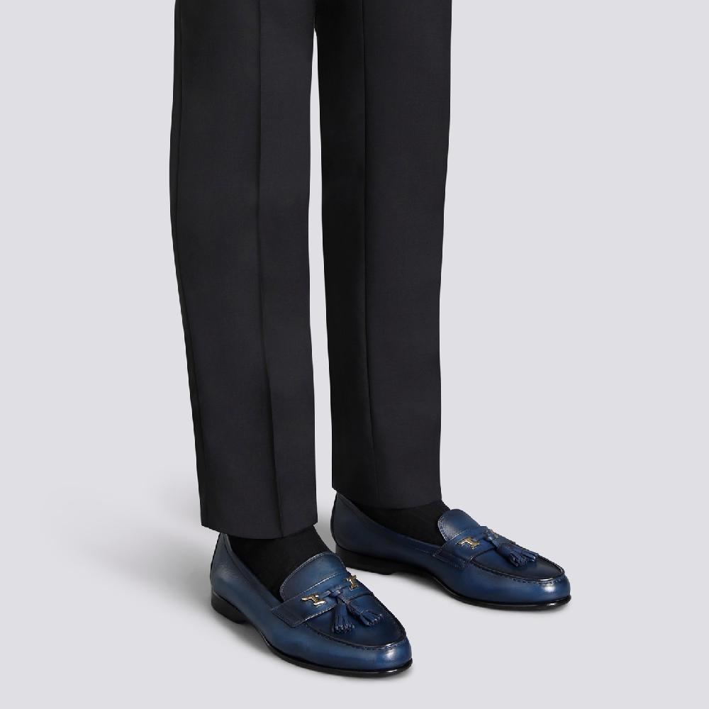 Santoni Mocassino Andrea con nappe da uomo in pelle blu Italia