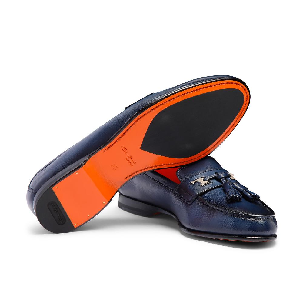 Santoni Mocassino Andrea con nappe da uomo in pelle blu Italia
