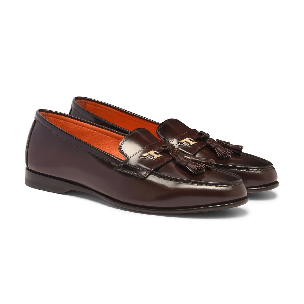 Santoni Mocassino Andrea con nappe da uomo in pelle bordeaux 2025