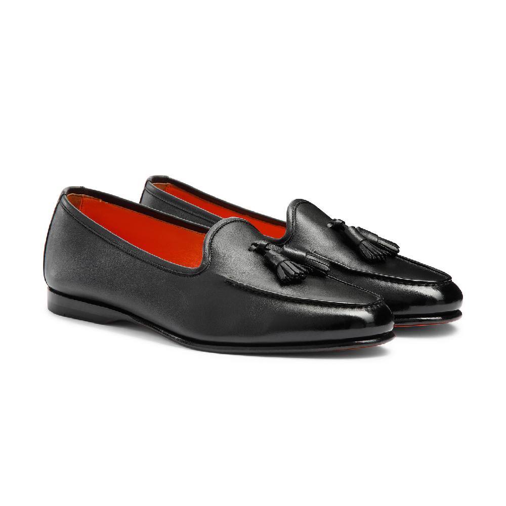 Santoni Mocassino Andrea con nappe da uomo in pelle nera In Linea