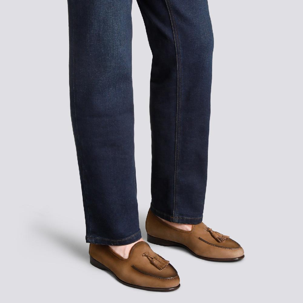 Santoni Mocassino Andrea con nappe da uomo in nabuk marrone Nuovo