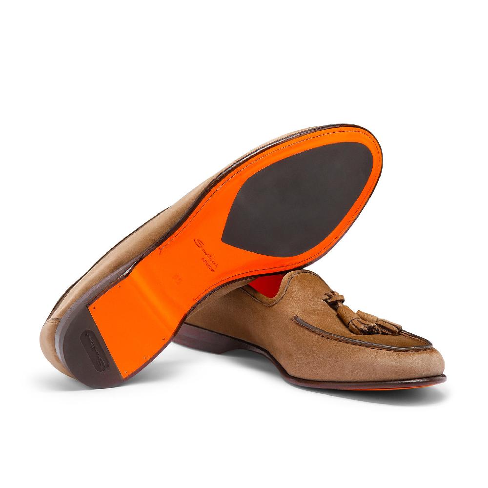 Santoni Mocassino Andrea con nappe da uomo in nabuk marrone Nuovo