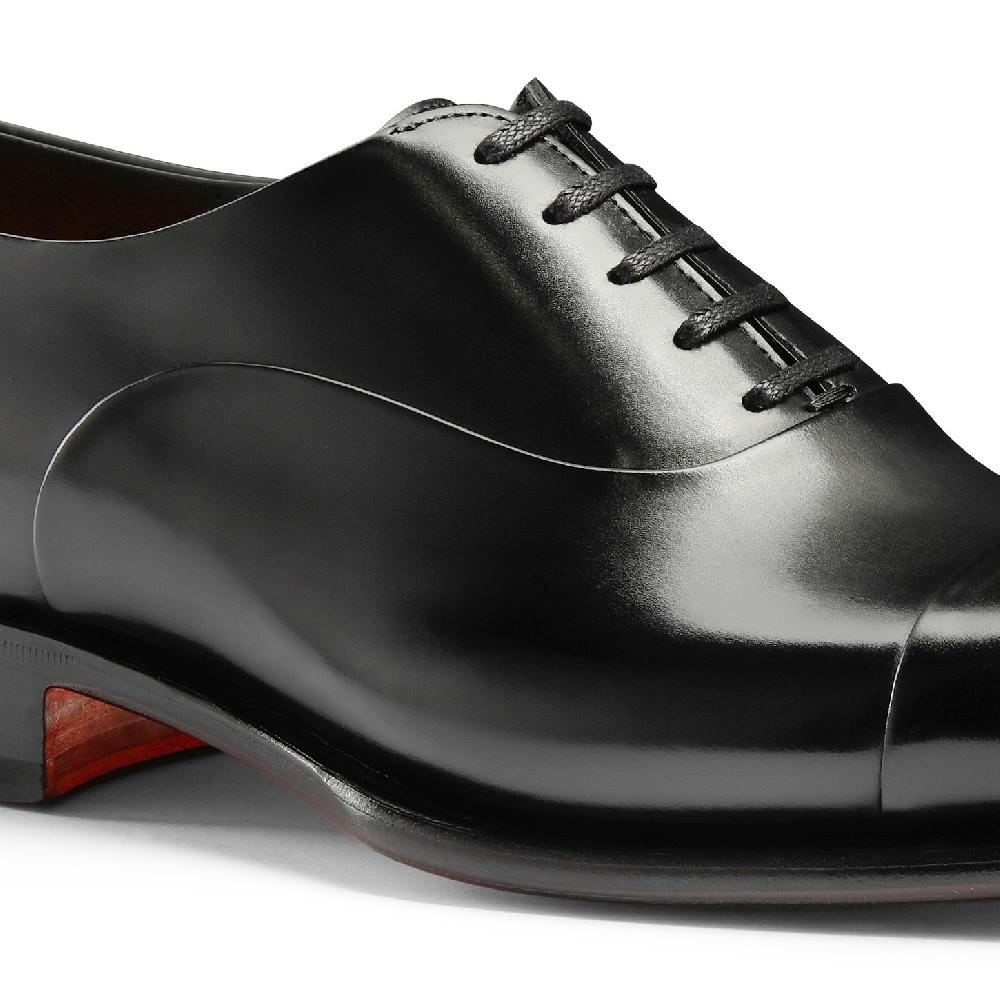 Santoni Stringata oxford da uomo in pelle anticata nera Qualità