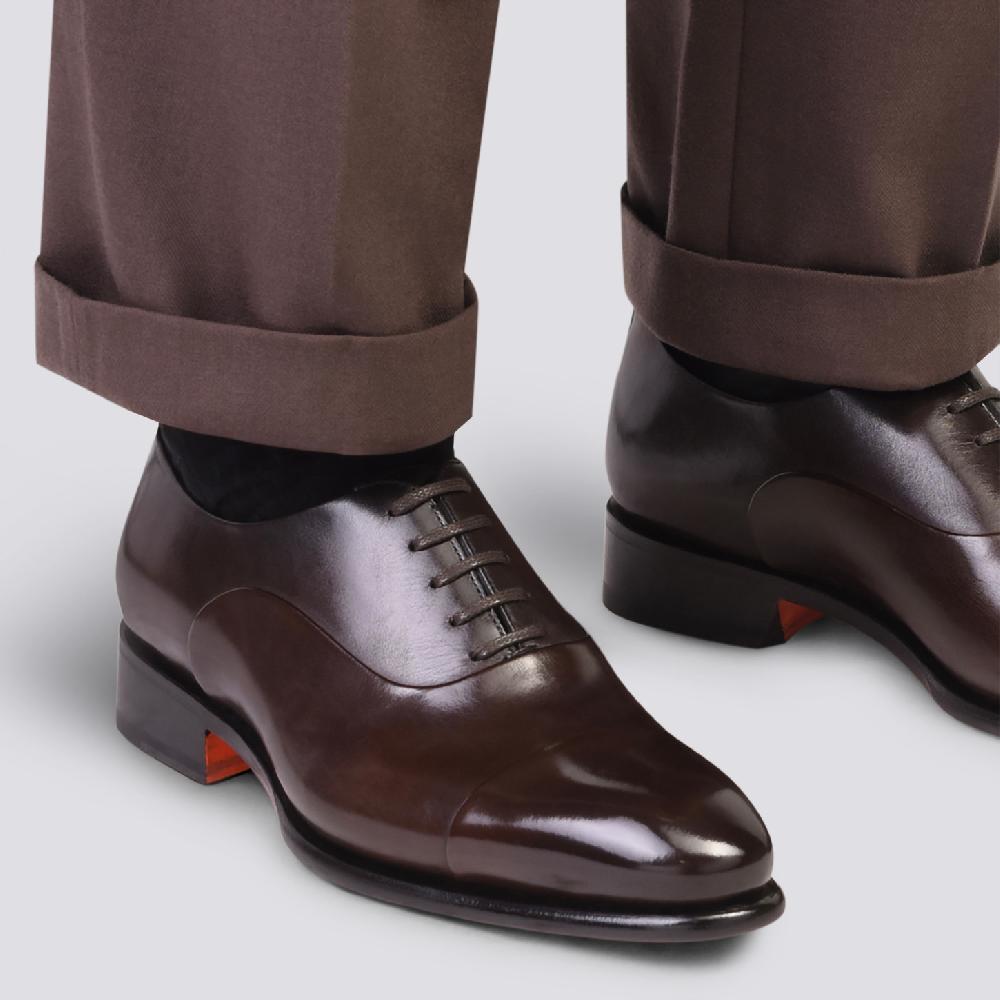 Santoni Stringata oxford da uomo in pelle anticata marrone Vendita