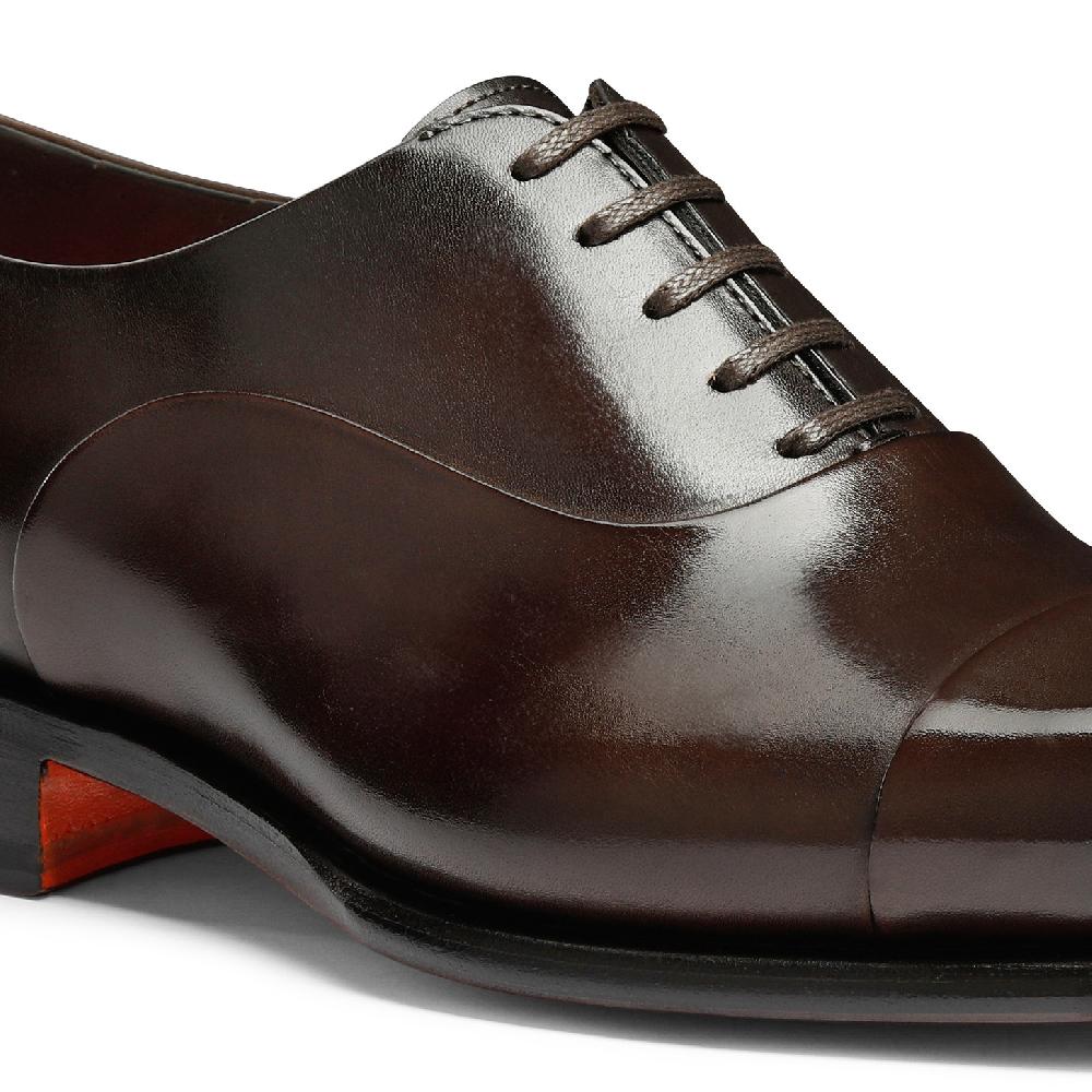 Santoni Stringata oxford da uomo in pelle anticata marrone Vendita