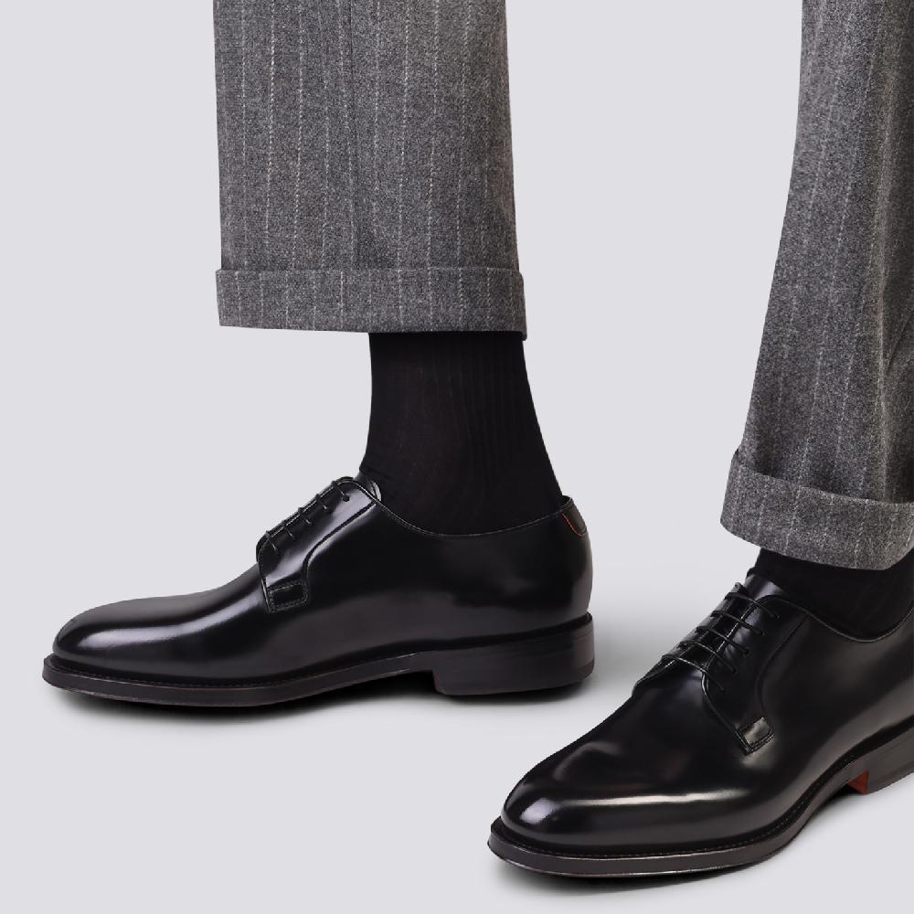 Santoni Stringata derby da uomo in pelle anticata nera Promozione