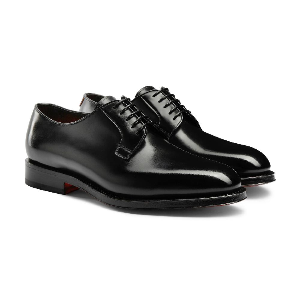 Santoni Stringata derby da uomo in pelle anticata nera Promozione