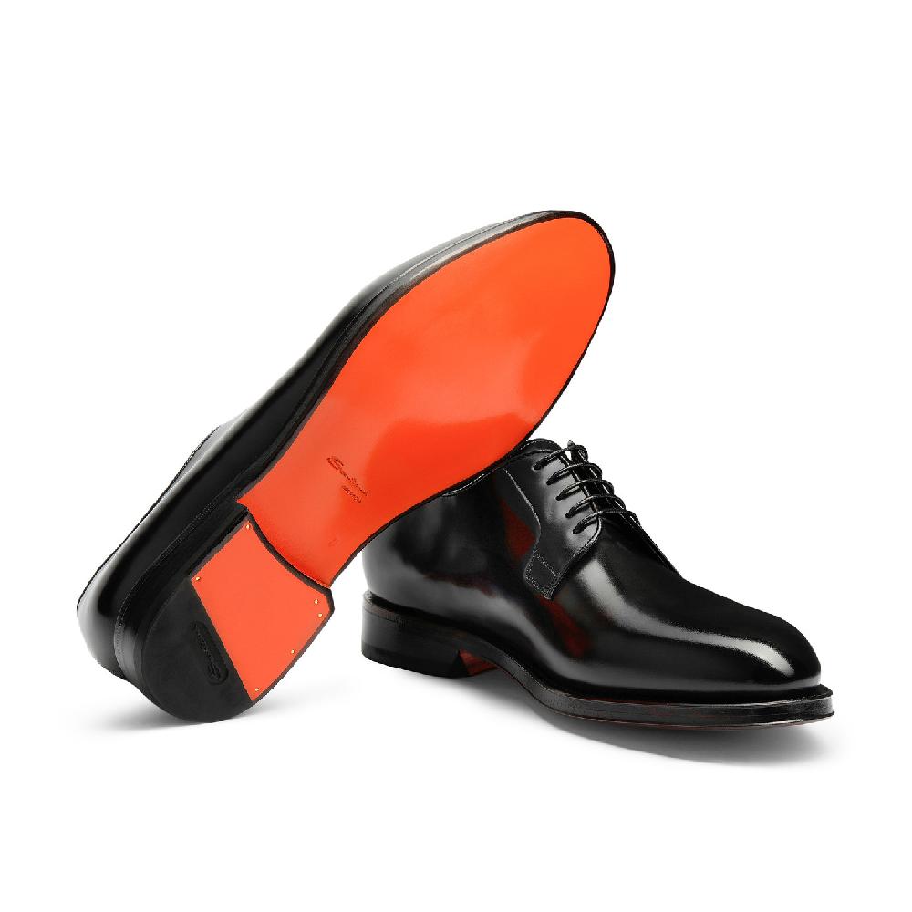 Santoni Stringata derby da uomo in pelle anticata nera Promozione