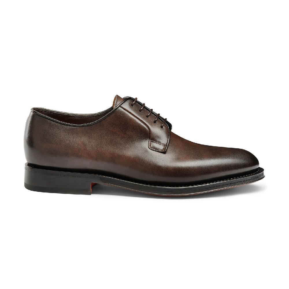 Santoni Stringata derby da uomo in pelle anticata marrone