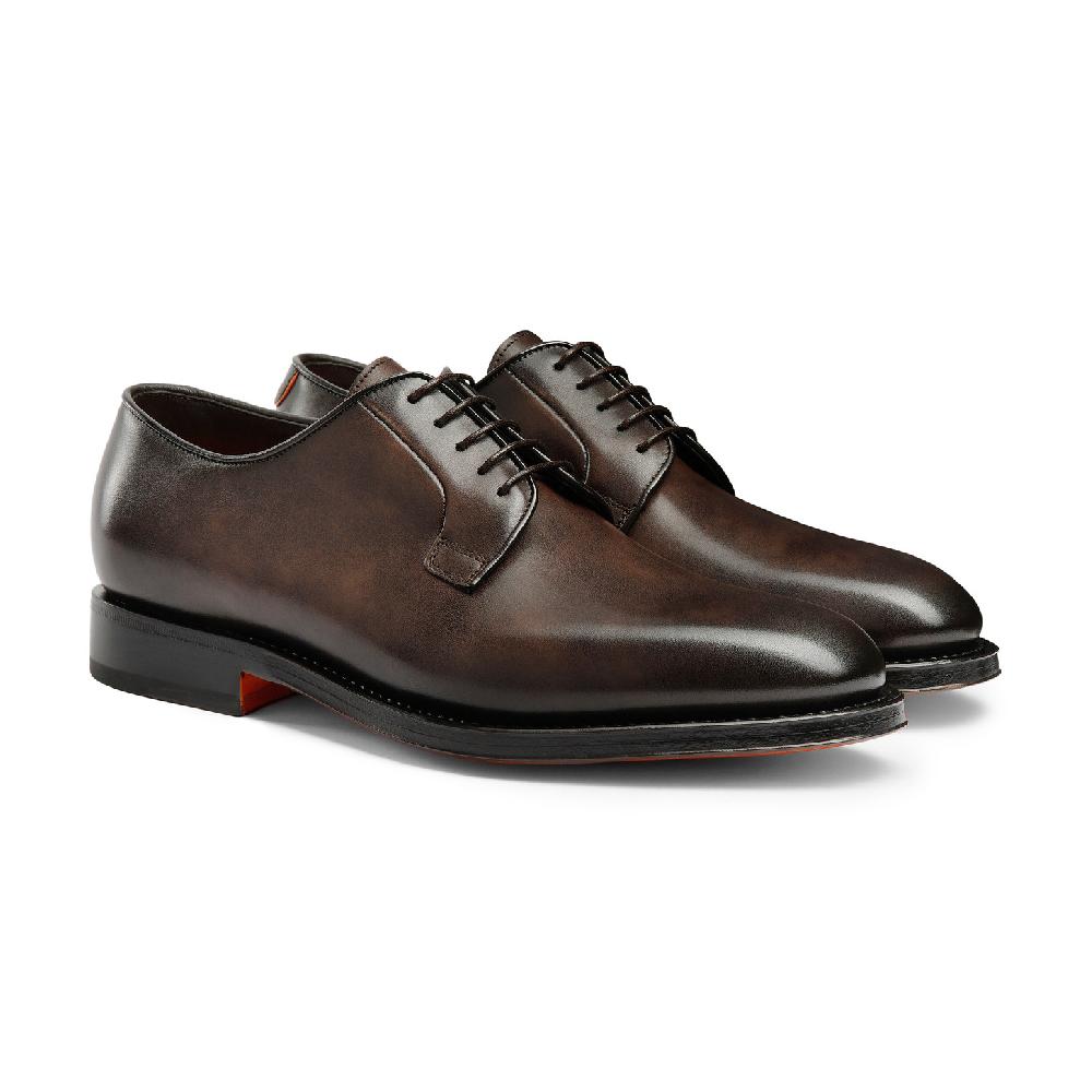 Santoni Stringata derby da uomo in pelle anticata marrone Spedizione Gratuita