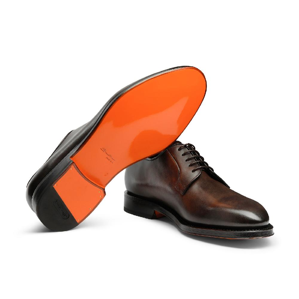 Santoni Stringata derby da uomo in pelle anticata marrone Spedizione Gratuita