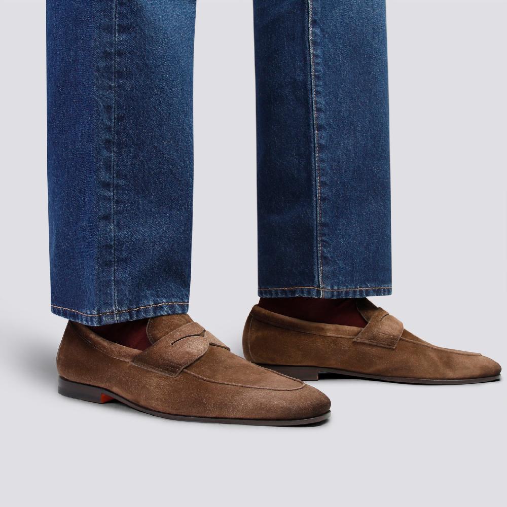 Santoni Mocassino Carlo da uomo in suede marrone Pezzi Unici