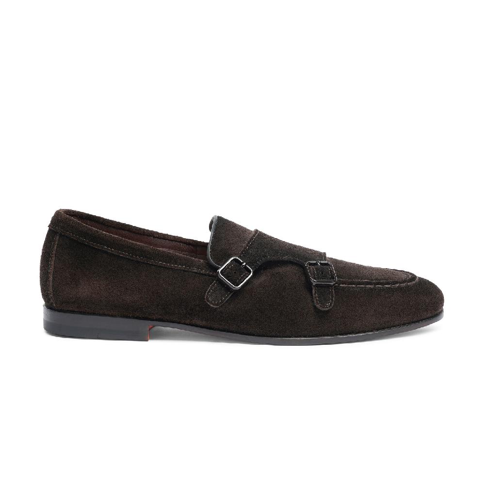 Santoni Mocassino doppia fibbia da uomo in suede testa di moro