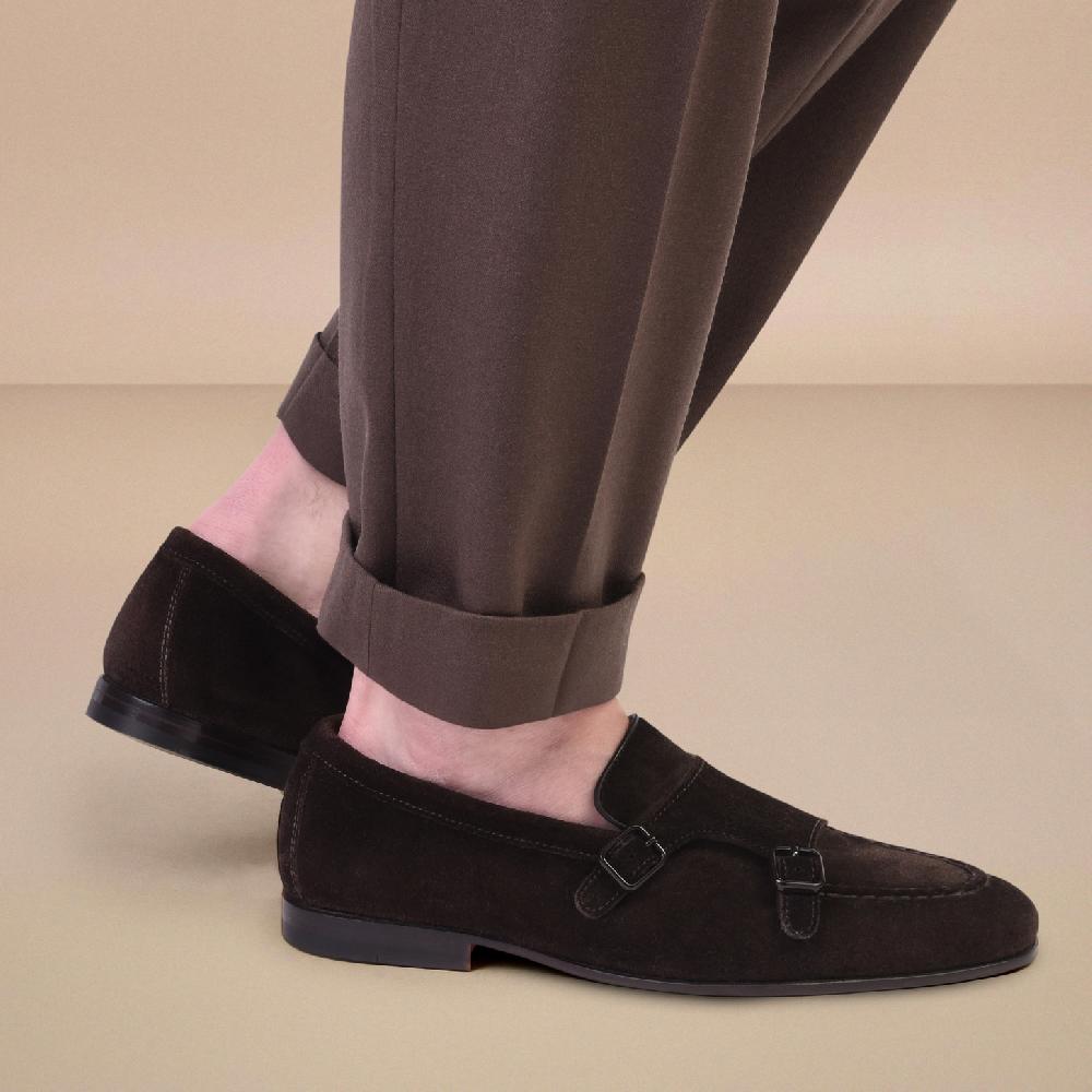 Santoni Mocassino doppia fibbia da uomo in suede testa di moro Soddisfazione Garantita