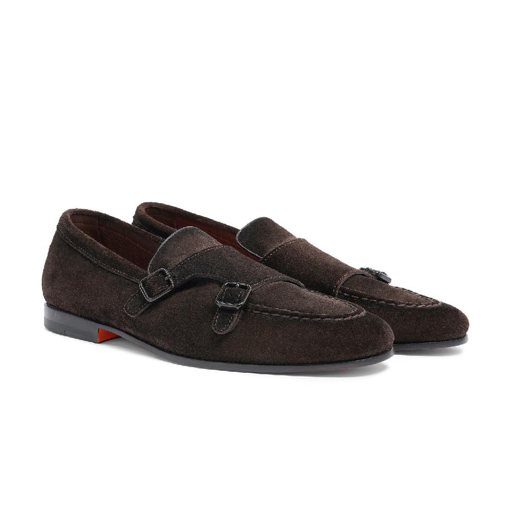 Santoni Mocassino doppia fibbia da uomo in suede testa di moro Soddisfazione Garantita