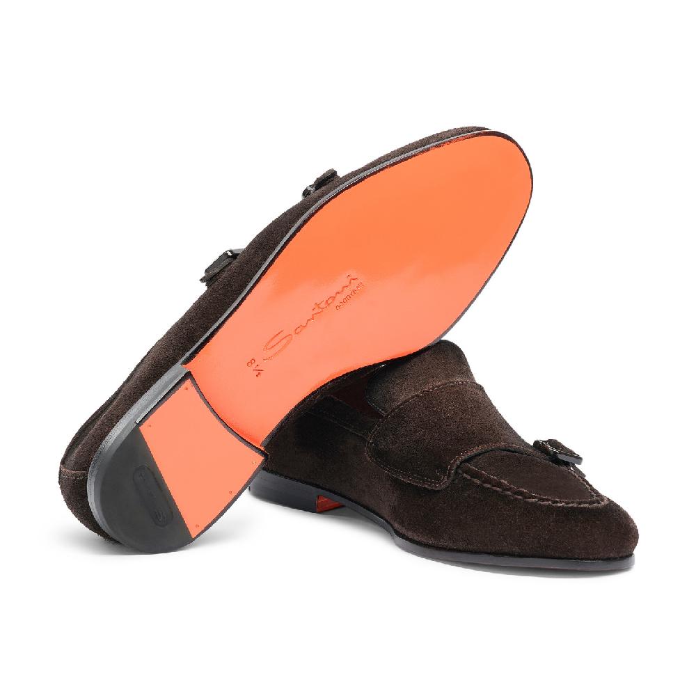 Santoni Mocassino doppia fibbia da uomo in suede testa di moro Soddisfazione Garantita