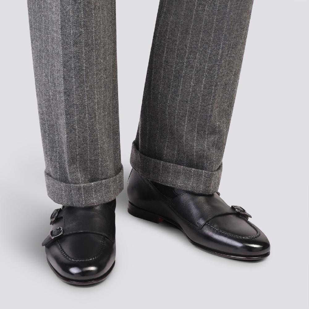 Santoni Mocassino con doppia fibbia da uomo in pelle anticata nera Qualità Garantita