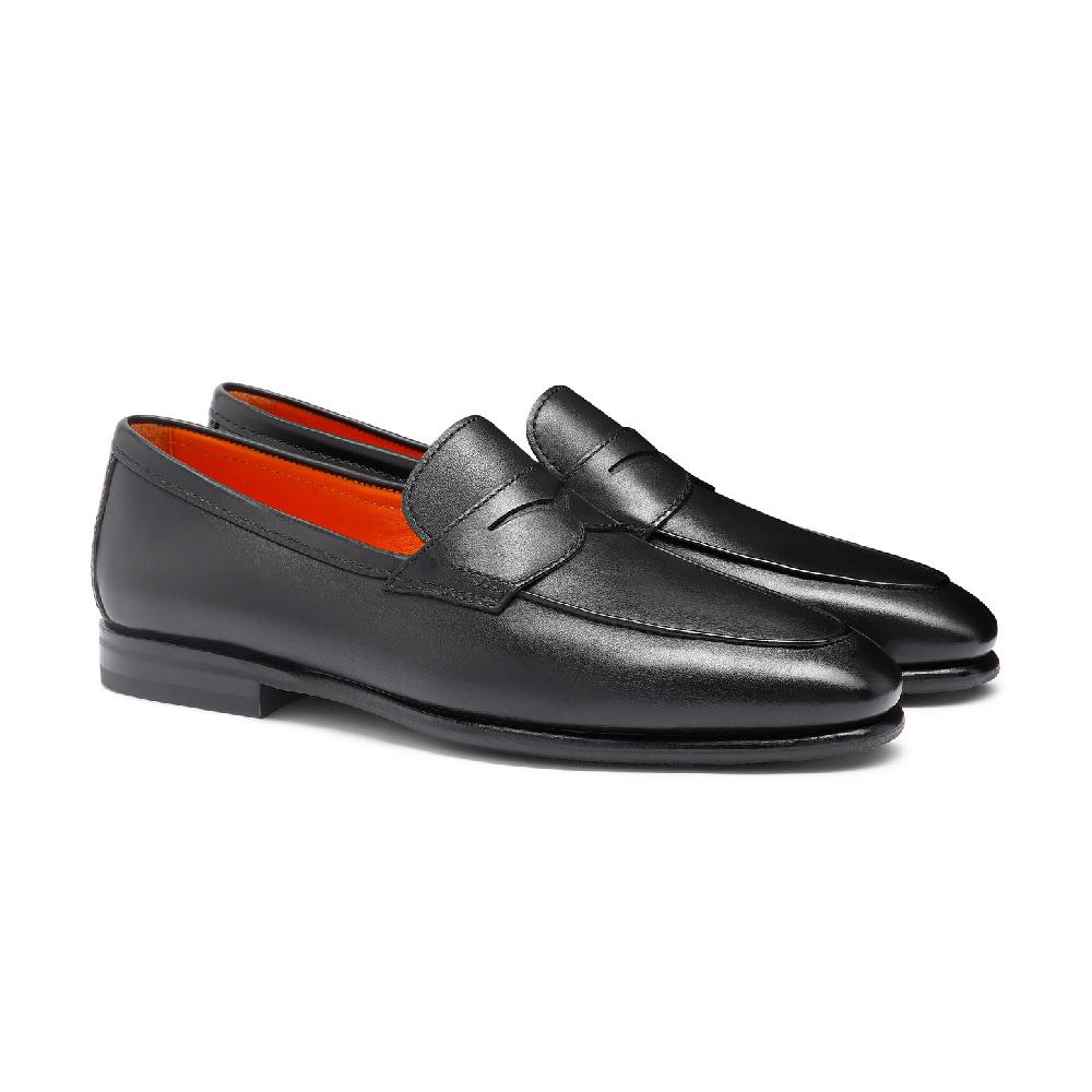 Santoni Mocassino Carlo da uomo in pelle nera Acquista Ora