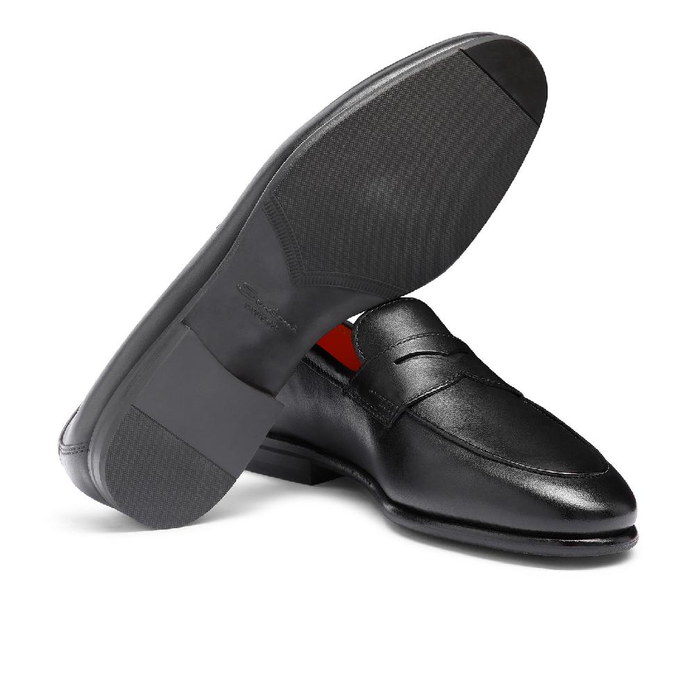 Santoni Mocassino Carlo da uomo in pelle nera Acquista Ora